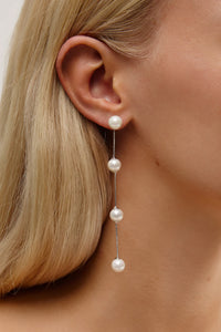 IMOGEN - LONG PEARL CHAIN WEDDING EARRINGS - SILVER